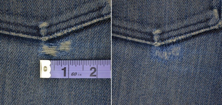 This hole was a bit trickier to maneuver because of the back pocket. Thankfully, I didn't sew over it.