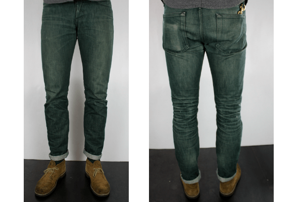 Front and Back Fit - Naked & Famous WeirdGuy Green Selvedge