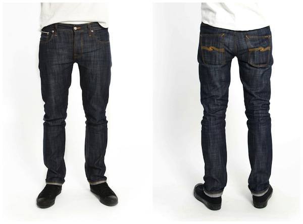 Front and back view of Nudie Organic Pima Cotton Grim Tim Selvedge Denim Jean