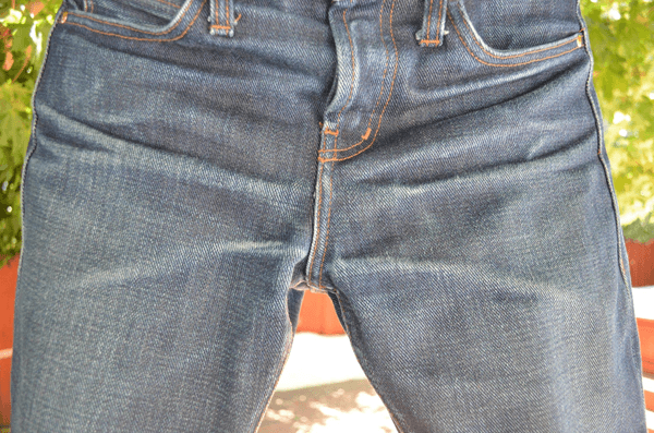 Front Closeup - Self Edge x Dry Bones Natural Indigo Hank Dyed Jeans
