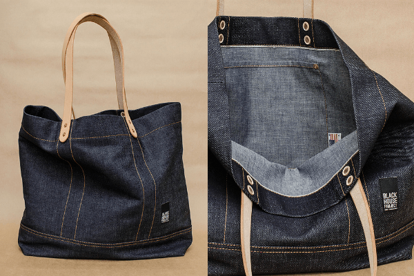 Black House Project raw denim tote bags
