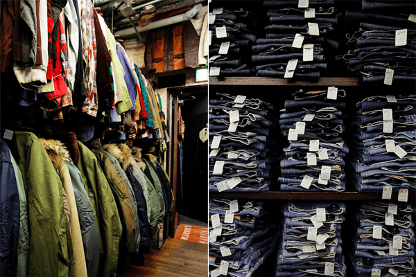Another glimpse of the store. Notice the lower rack: mostly nylon and cotton type military jackets, all vintage and in excellent condition.