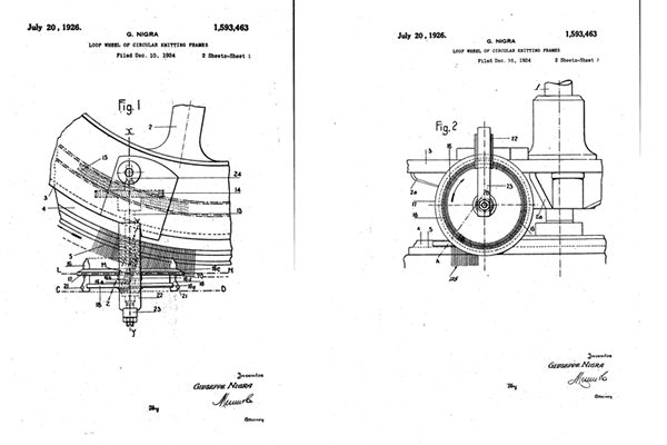 Images from Guiseppe Negra's 1926 loopwheel patent.