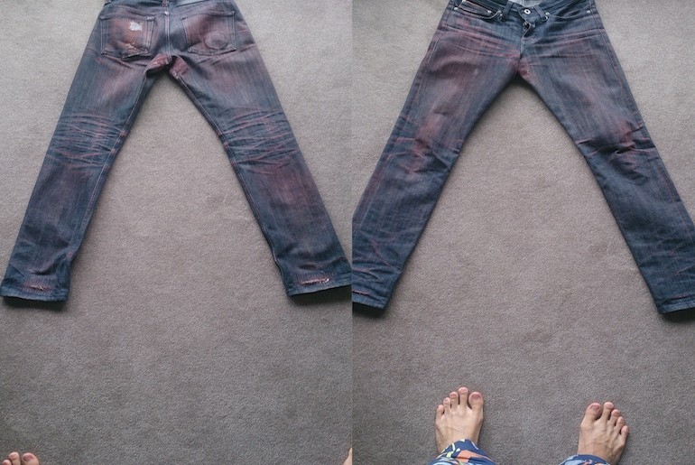 Fade of the Day – Naked and Famous Red Core Selvedge (1 year, 1 soak)