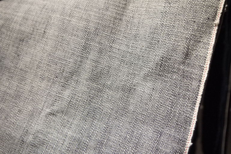 A better look at the uneven yarns used in Collect's 16 oz. slubby denim