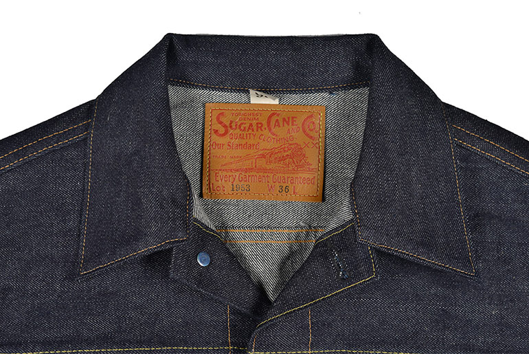Sugar Cane 1953 Type II Unsanforized Raw Denim Jacket Fit Front Collar