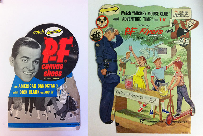 Two of PF Flyers' old advertisements - their sponsorship of American Bandstand with Dick Clark (left) and Mickey Mouse Club.