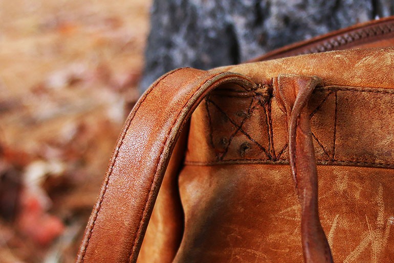 Vintage Leather Backpack Nail Hole Detail