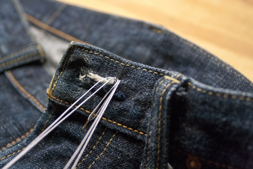 denim jean buttonhole repair