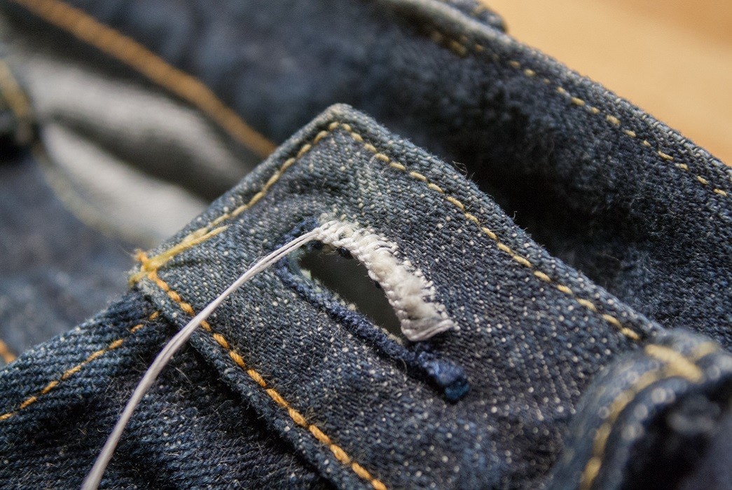 denim jean buttonhole repair