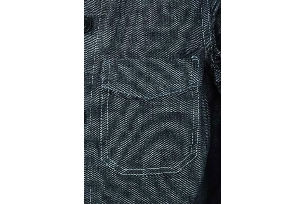 Dry Bones Chambray Double Breasted Work Jacket Pocket