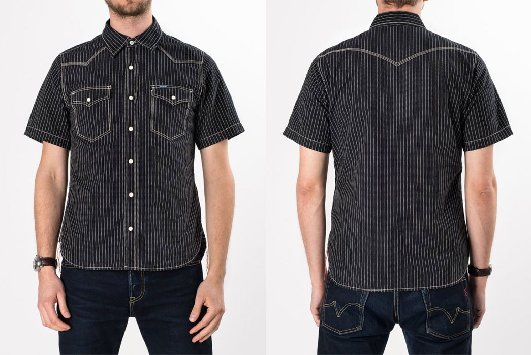 Iron-Heart-7oz-Pinstripe-Short-Sleeved-Western-Shirt-Front-and-Back-Fit