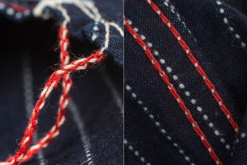 Iron-Heart-7oz-Pinstripe-Short-Sleeved-indigo-Western-Shirt-threads-construction