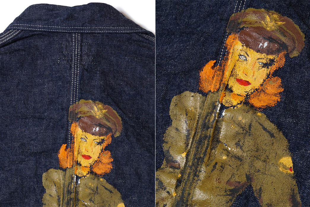 heller's-cafe-1950's-military-art-denim-coverall-jacket-back-closeup