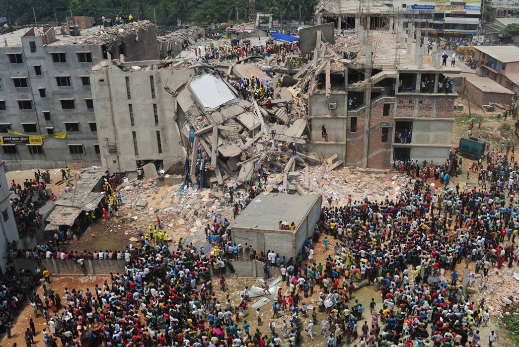 Fig. 2 - The collapse of Rana Plaza in 2013, via The New York Times