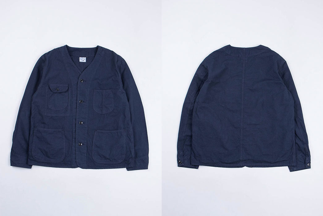 orSlow-Navy-Poplin-Rail-Road-Jacket-front-and-back-flat