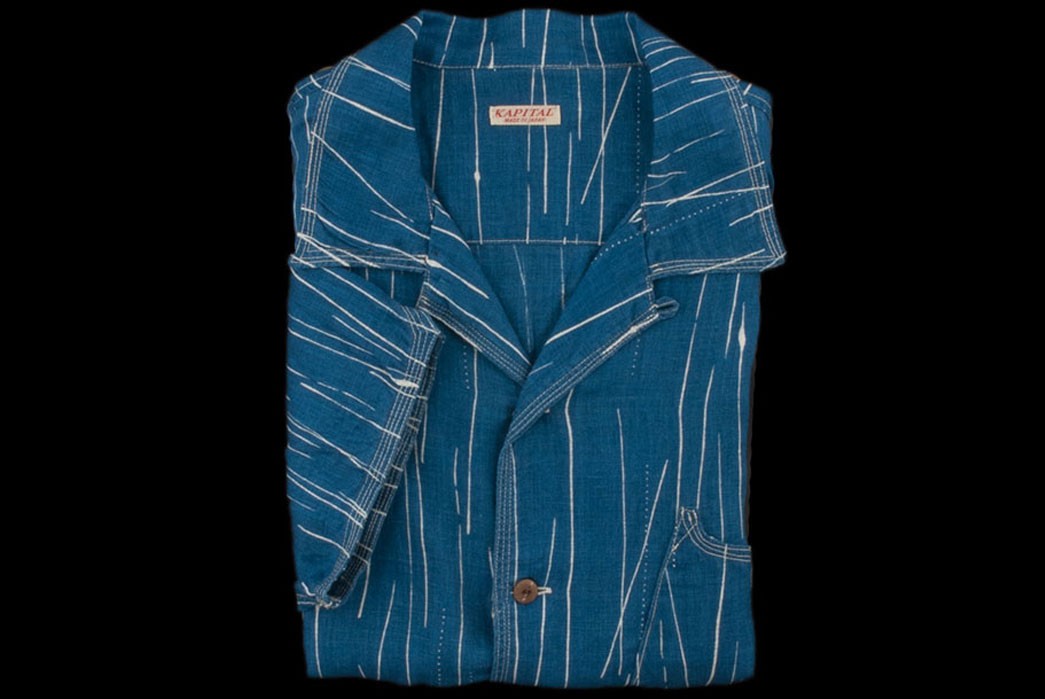 French-Cloth-Rain-Wabash-Printed-Shirt-In-Indigo-Front-Closeup