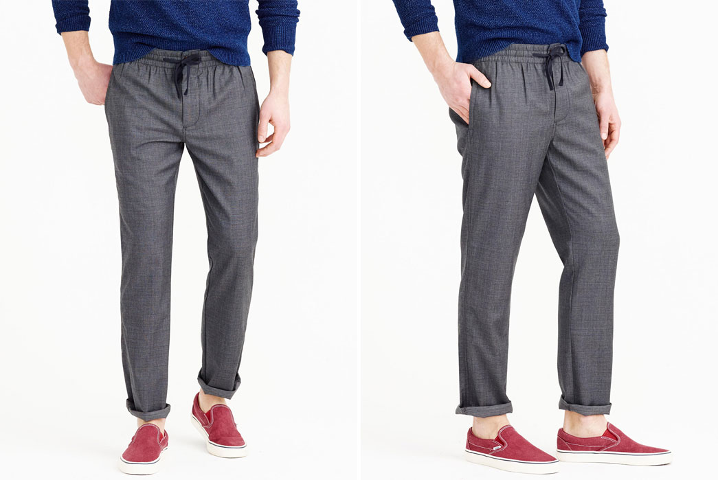 Causal-Wool-Pants-Five-Plus-One-4-Wallace-&-Barnes-Drawstring-Suit-Pant-in-Grey-Check