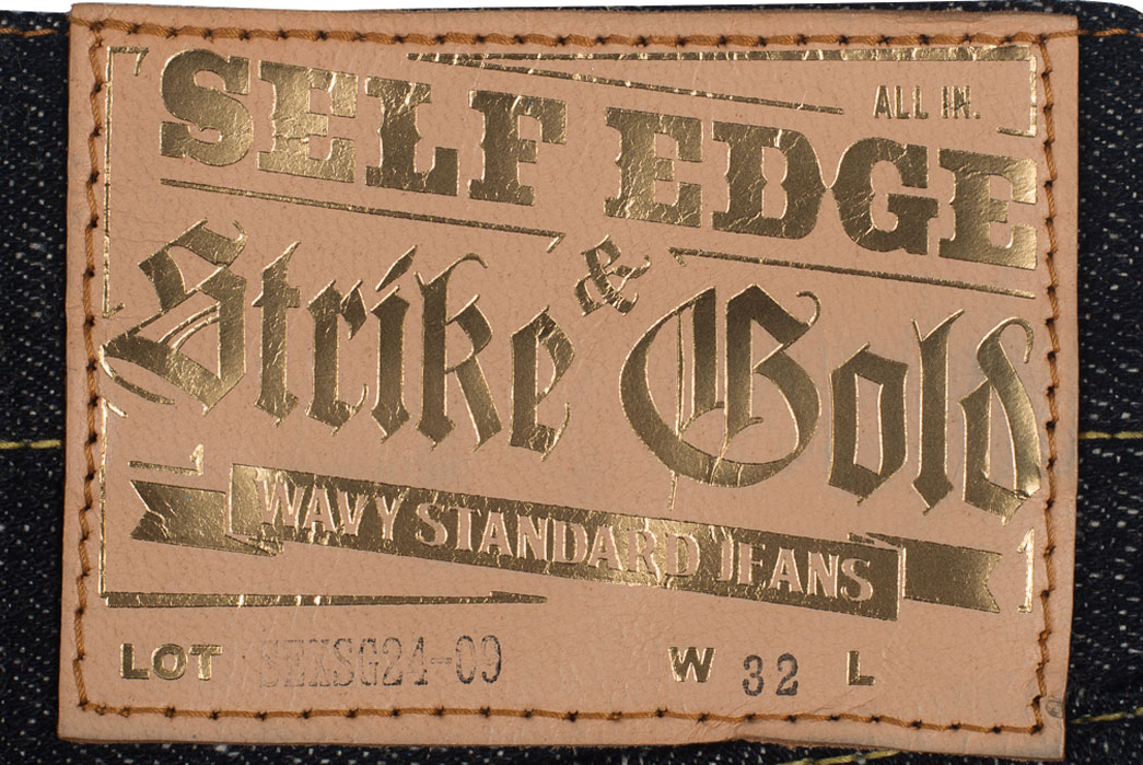 Self-Edge-x-trike-Gold-Wavy-Standard-Short-Slub-Selvedge-Jeans-Patch