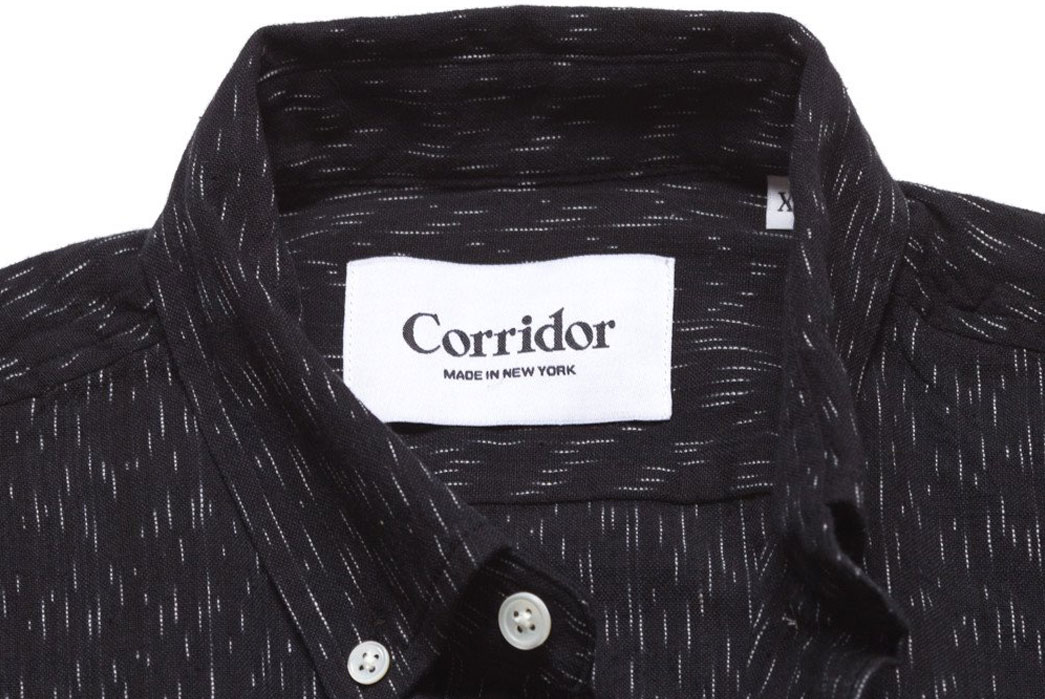 corridor-made-in-nyc-black-fine-ikat-button-up-shirt-collar-patch