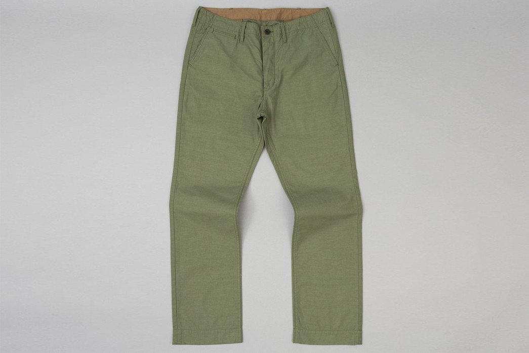 The Hill-Side: Back Satin Mil Chinos in Olive Drab