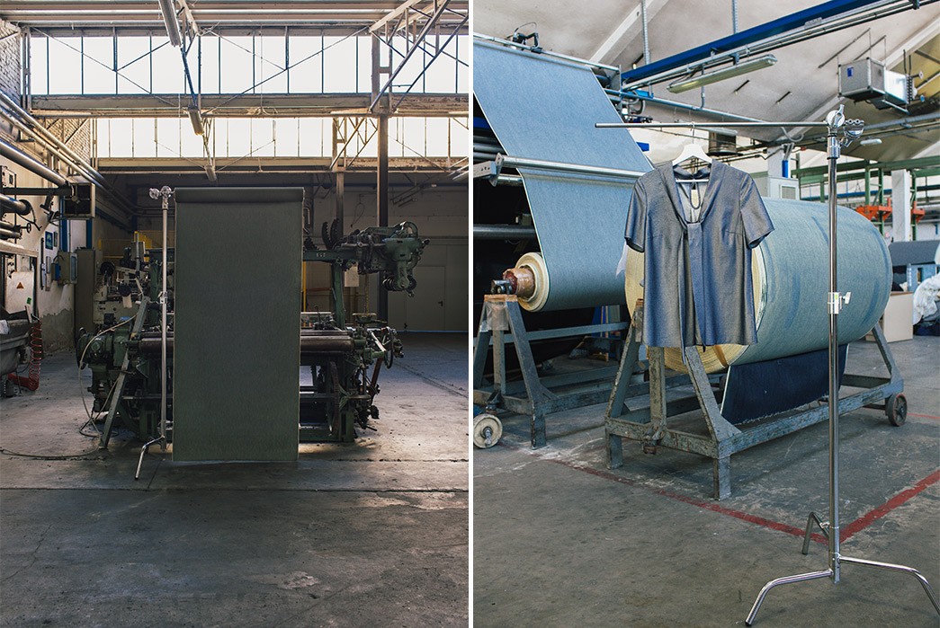 italian-denim-mill-berto-showcases-their-spring-18-offerings-machines-with-green-and-blue-textile