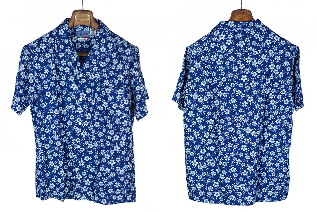 Blue-Blue-Japan-Short-Sleeve-Bassen-Indigo-Dyed-Blooming-Sakura-Print-Shirt-front-back
