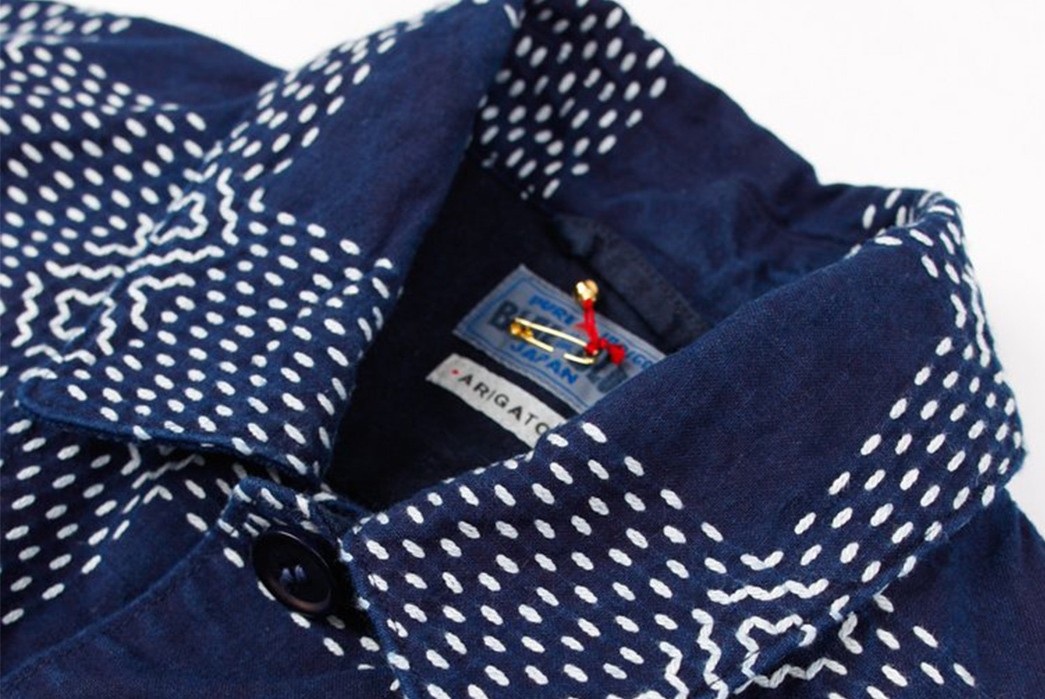 Blue-Blue-Japan-White-Sashiko-Stitched-Coverall-Jacket-collar-angle
