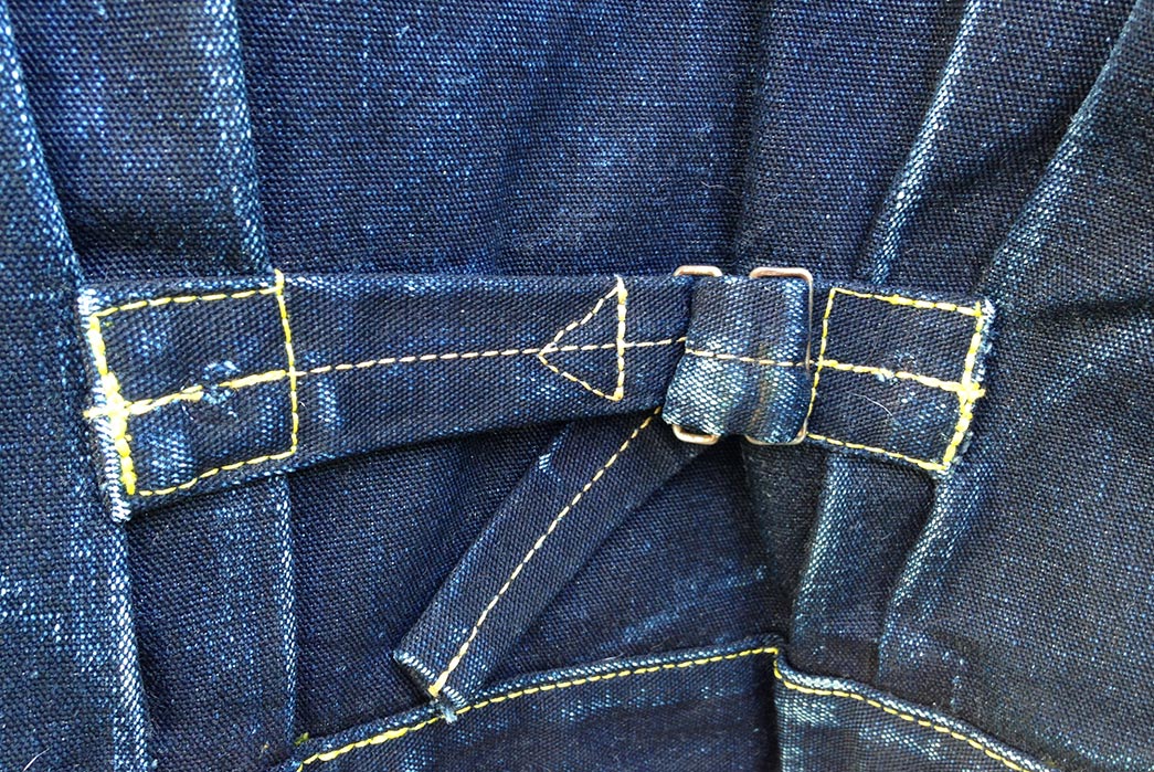 Fade-of-the-Day---Iron-Heart-IHxVS-T1-DD-jacket-(1.5-Years,-3-Washes,-2-Soaks)-back-buckle