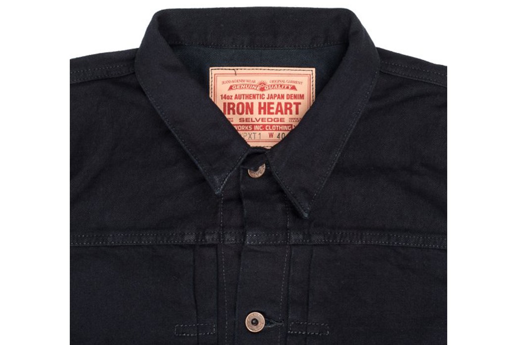 Iron-Heart-IHxPxT1-Black-Overdye-14oz.-Selvedge-Denim-Type-I-Jacket-front-collar