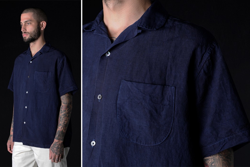 Older-Brother's-Geri-Shirt-is-Indigo-Dyed-and-Literally-Made-of-Paper-model-side-and-detailed