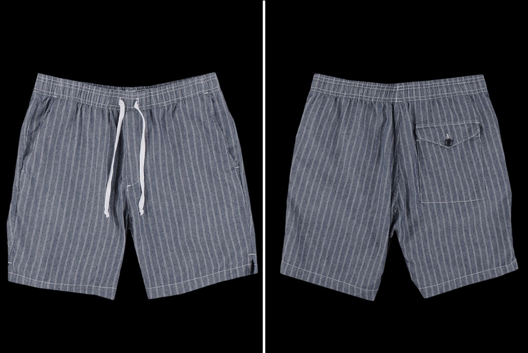 Drawstring-Shorts---Five-Plus-One-3)-Save-Khaki-Vertical-Dobby-Stripe-Easy-Shorts-front-back