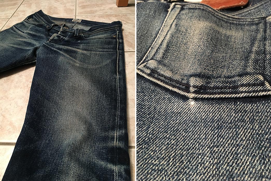 Fade-of-the-Day---Naked-&-Famous-Elephant-2-(19-Months,-1-Wash,-1-Soak)-front-perspective-and-back-pocket