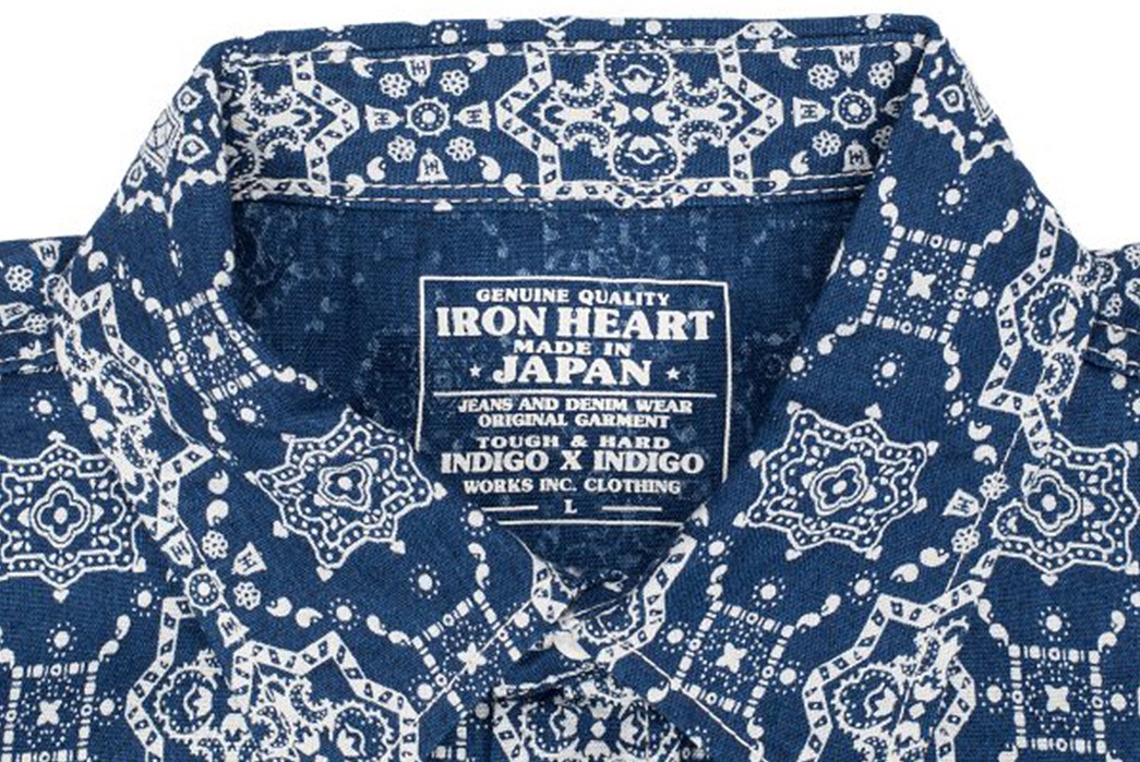 Iron-Heart-IHSH-17-IND-Indigo-Guardian-Bell-Print-5.5oz-Selvedge-Chambray-Western-Shirt-front-collar