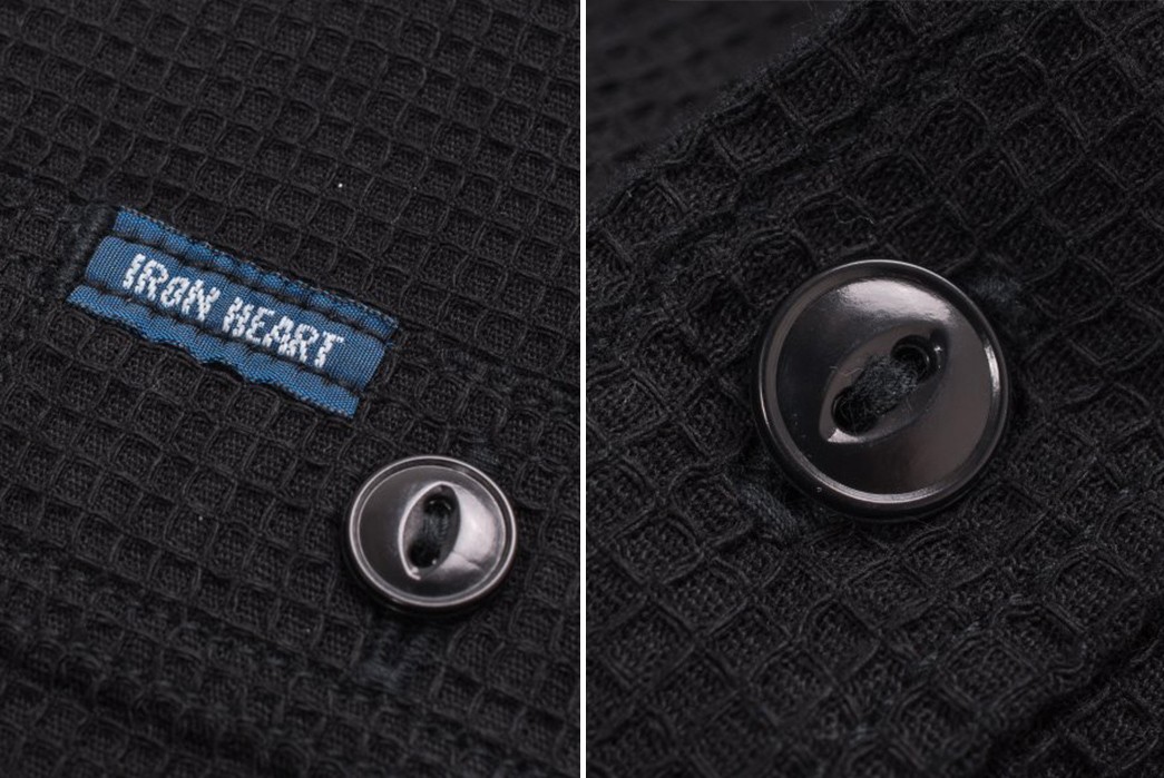 Iron-Heart-IHSH-172-BLK-Black-Waffle-Work-Shirt-buttons-and-small-label