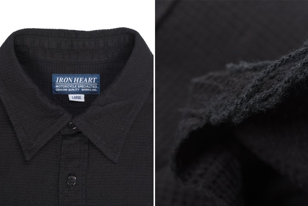 Iron-Heart-IHSH-172-BLK-Black-Waffle-Work-Shirt-collar-and-detailed