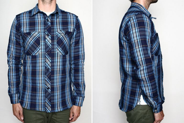 Rogue-Territory's-Online-Exclusive-Indigo-Plaid-BM-Work-Shirt-model-front-side</a>