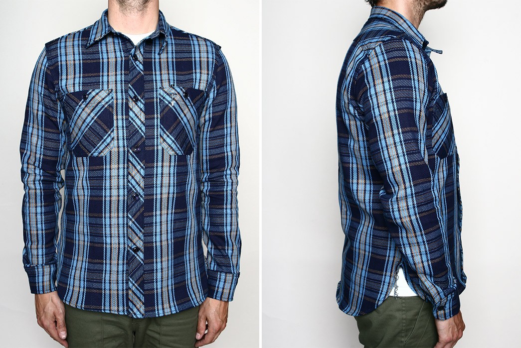 Rogue-Territory's-Online-Exclusive-Indigo-Plaid-BM-Work-Shirt-model-front-side