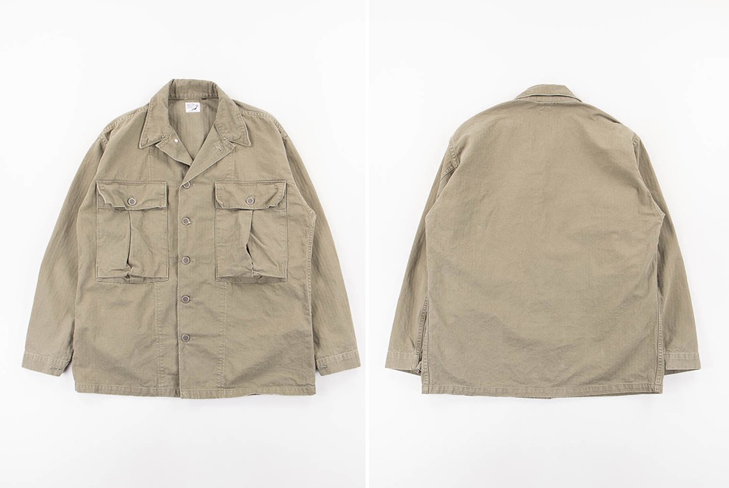 Slow-Green-Used-Herringbone-US-Army-Jacket-front-back
