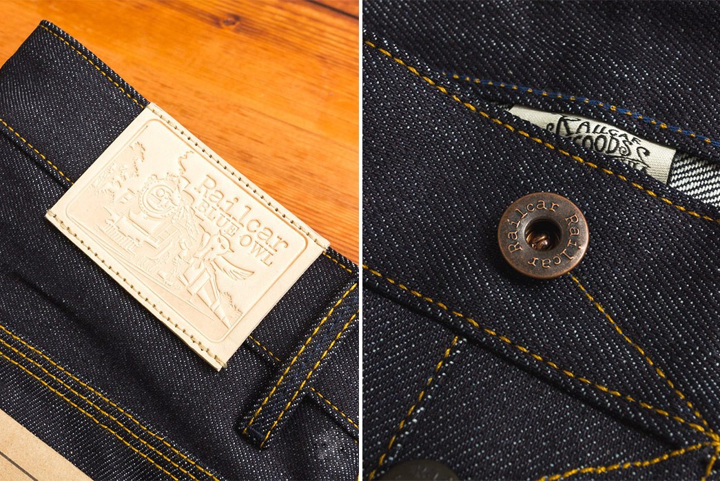 Deadstock-Japanese-Denim-Goes-Into-the-Railcar-Fine-Goods-x-Blue-Owl-Workshop-Bandit-Jeans-back-leather-patch-and-front-button