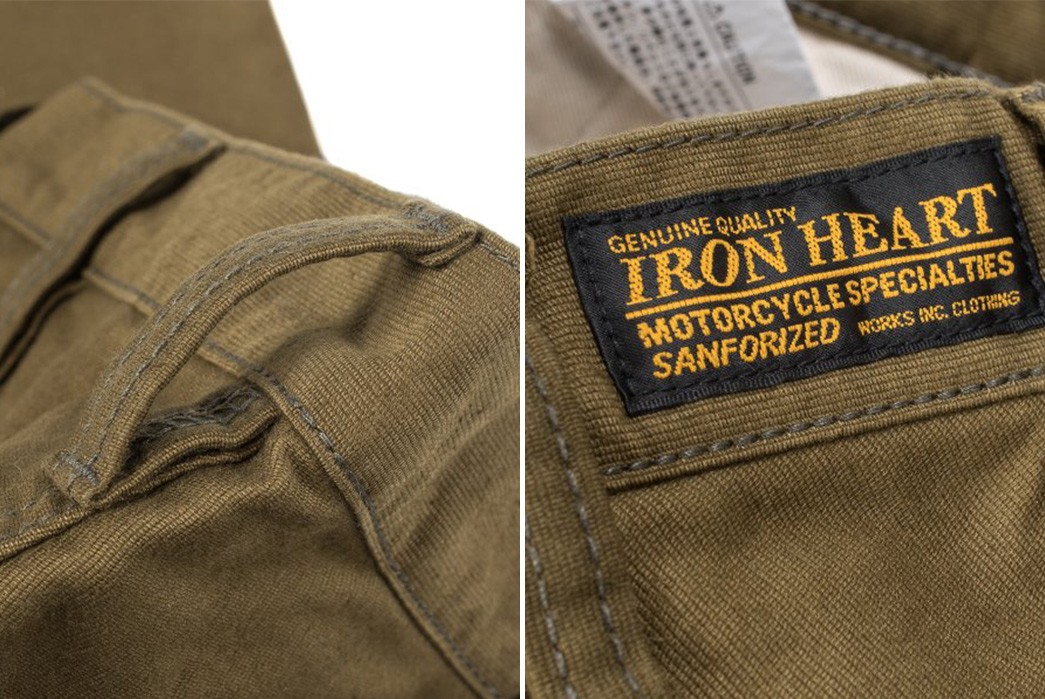 Iron-Heart-IH-816-OLV-Olive-Cotton-Whipcord-Work-Pants-back-top-and-inside-label
