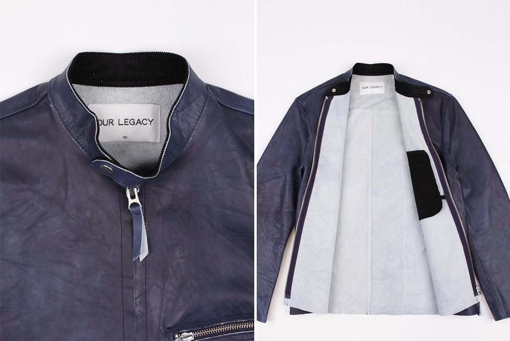 Our-Legacy-Indigo-Leather-Cafe-Racer-front-collar-and-open