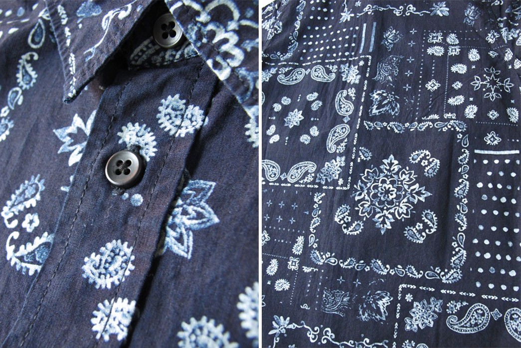 Pure-Blue-Japan-Paisley-Discharge-Print-Deep-Indigo-Short-Sleeve-Shirt-fronts-detalied-