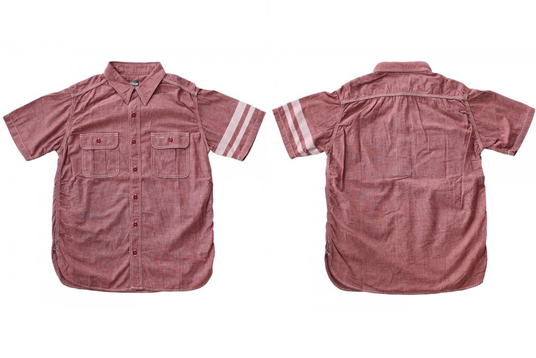 Short-Sleeve-Chambray-Shirts---Five-Plus-One-3)-Momotaro-SJ092-Going-To-Battle-in-Red-Chambray