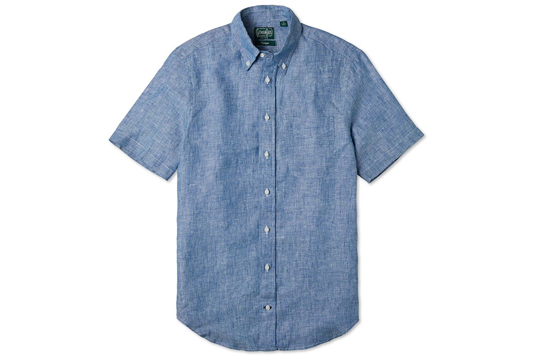 Short-Sleeve-Chambray-Shirts---Five-Plus-One-4)-Gitman-Vintage-Short-Sleeve-Shirt-in-Light-Blue-Linen-Chambray
