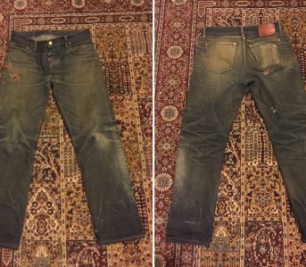Fade-of-the-Day---Left-Field-Chelsea-18-oz.-Japanese-denim-(2-Years,-4-Washes,-2-Soaks)-front-back