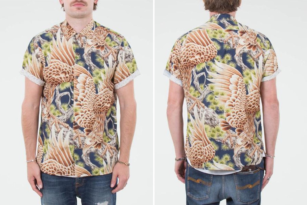 Freenote-Cloth-Gets-Grim-With-Their-Death-Eagle-Hawaiian-Shirt-model-front-back