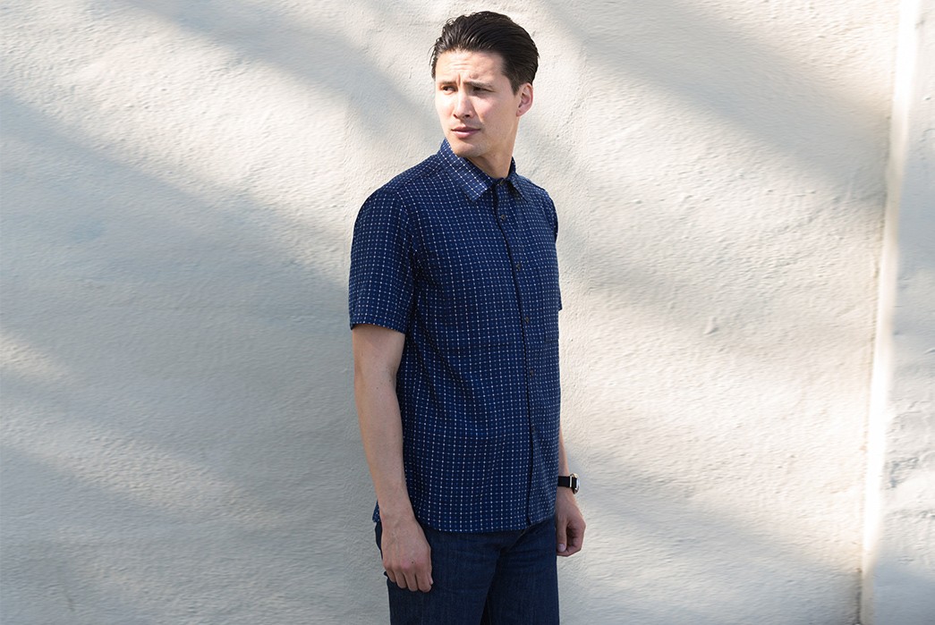 Rogue-Territory-Weaves-Indigo-Selvedge-Sashiko-Into-Their-Newest-Summer-Shirting-model-front-side-2