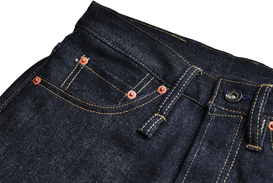 Sage-Scout-II-15oz.-Sanforized-Deep-Indigo-Selvedge-Jeans-are-Under-$100-front-top-detailed