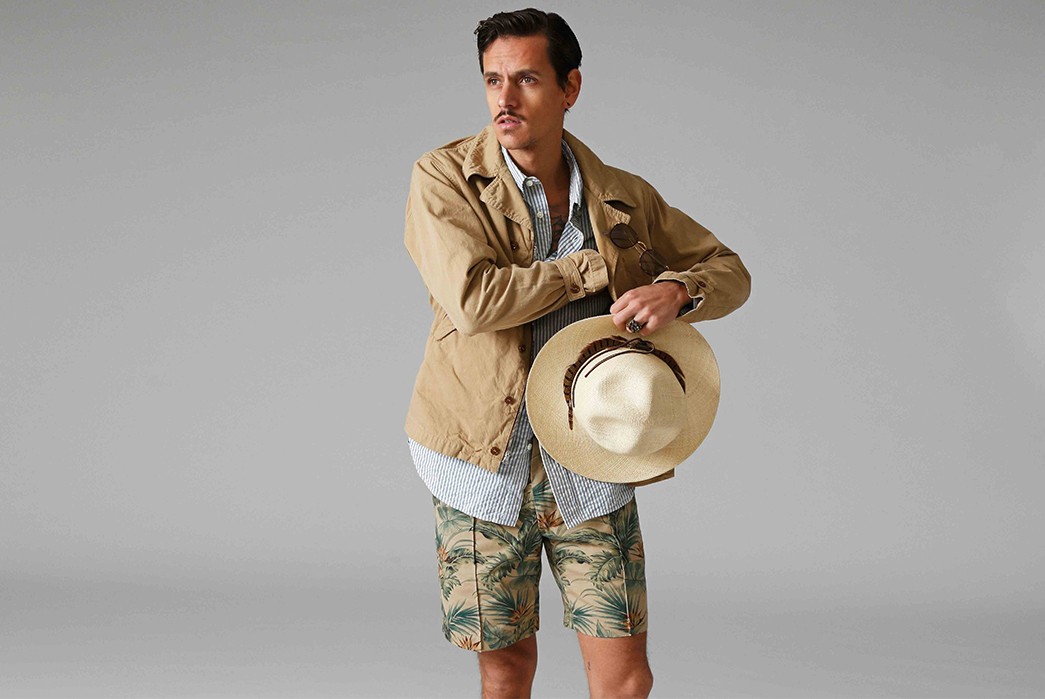 Stevenson-Overall-Co.-Releases-Their-Weekend-Warrior-Lookbook-beige-jacket-and-short-pants